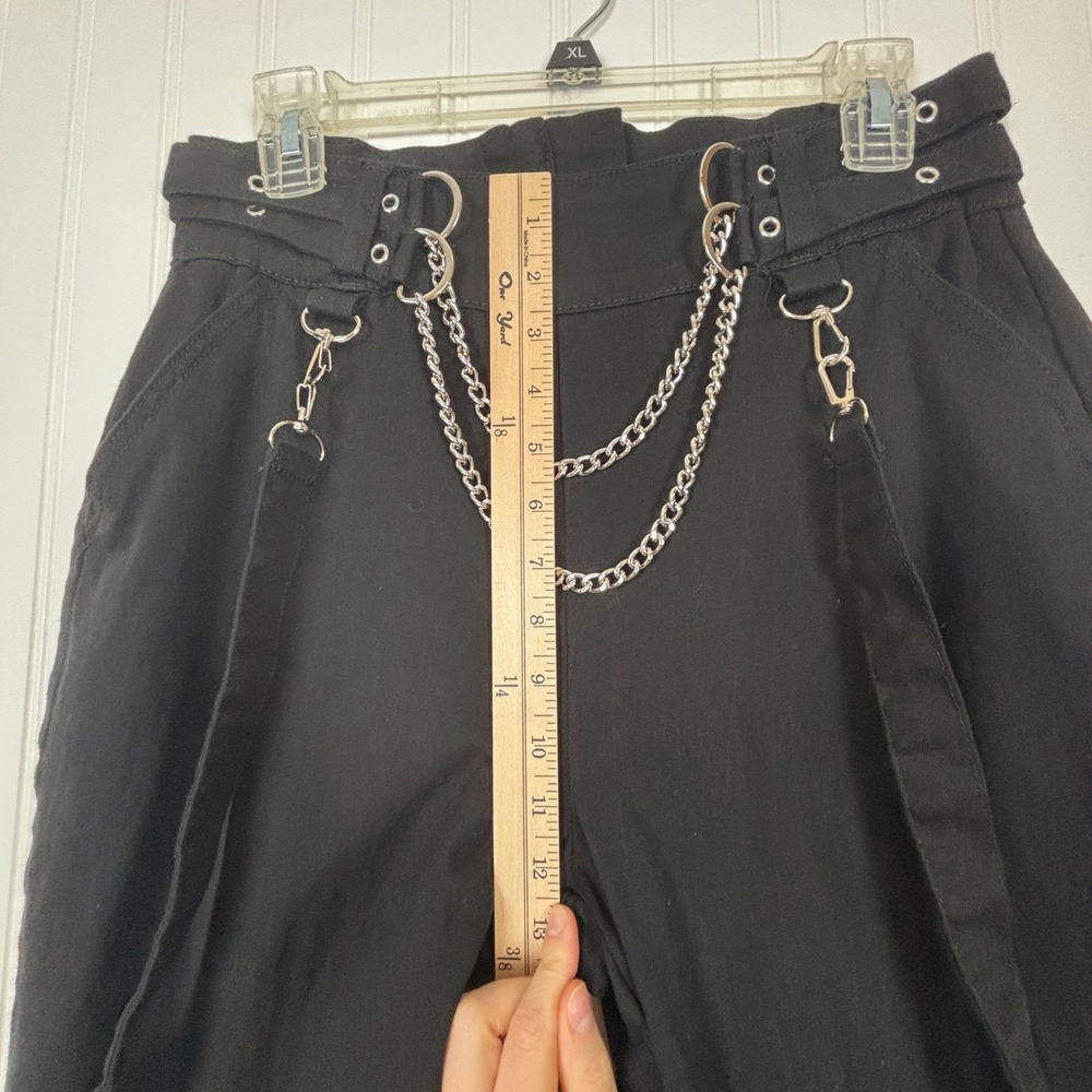Black Goth Chain Joggers Women M Punk Rock Strap High Waist Emo Edgy Grunge - Picture 9 of 12
